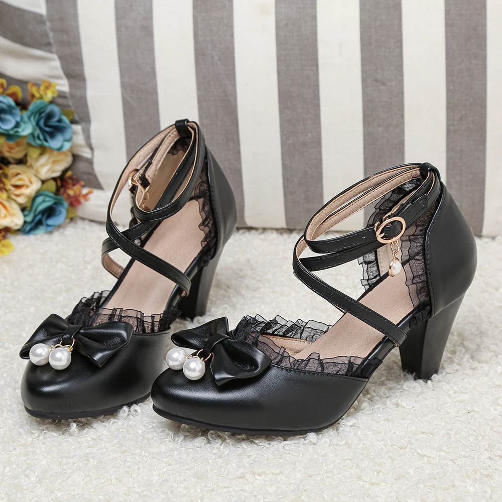 Cross Strap Women High Heels Mary Jane Pumps Party Wedding Cosplay White Pink Black Ruffles Bow Princess Cosplay Lolita Shoes 32
Cross Strap Women High Heels Mary Jane Pumps Party Wedding Cosplay White Pink Black Ruffles Bow Princess Cosplay Lolita Shoes 32