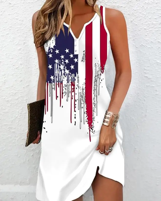 Dresses for Women 2023 Fashion Flag Print Notch Neck V-Neck Casual Vacation Sleeveless Mini Dress Female Vestidos OTTD New
Dresses for Women 2023 Fashion Flag Print Notch Neck V-Neck Casual Vacation Sleeveless Mini Dress Female Vestidos OTTD New