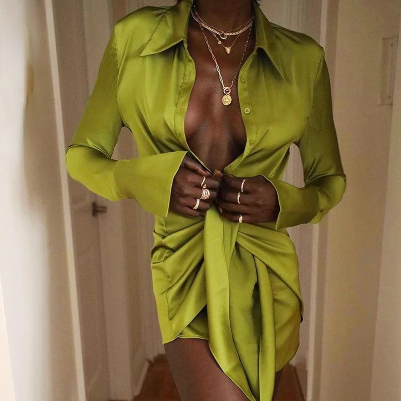 Autumn Satin Wrap Shirt Dress for Women Elegant Long Sleeve Button Up Club Party Dresses Fashion Outfits Clothes
Autumn Satin Wrap Shirt Dress for Women Elegant Long Sleeve Button Up Club Party Dresses Fashion Outfits Clothes