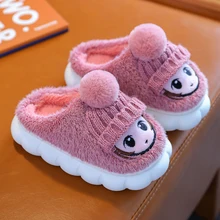 2023 New Winter Baby Girls Antiskid Cotton Slippers Childrens Cute Cartoon Home Indoor Plush Slippers Warm Furry Kids Footwear