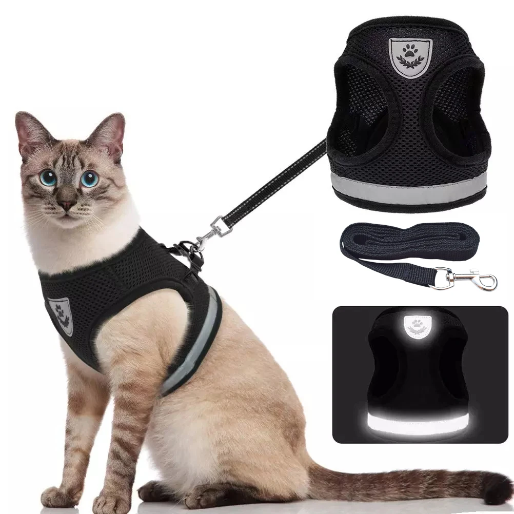 

Воздухопроницаемая шлейка и поводок для кошек, светоотражающая жилетка с защитой от ударов, для котят, щенков, собак, регулируемая, легкое управление