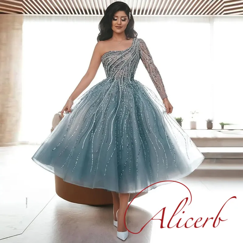 Luxury Crystal Beadings A-Line Evening Dress 2023 Sequined Tulle One Shoulder Saudi Arabic Formal Prom Gowns فساتين مناسبة رسمي 
Luxury Crystal Beadings A-Line Evening Dress 2023 Sequined Tulle One Shoulder Saudi Arabic Formal Prom Gowns فساتين مناسبة رسمي