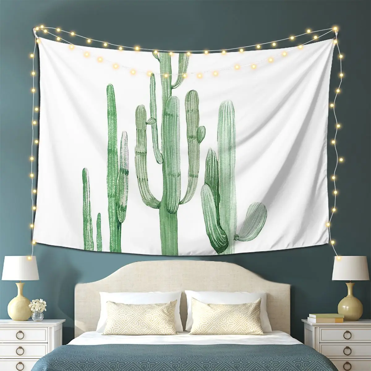 

Pretty Cactus Green And White Desert Cacti Wall Art Three Amigos Tapestry Tapestries for Living Room Bedroom Home Wall Hanging