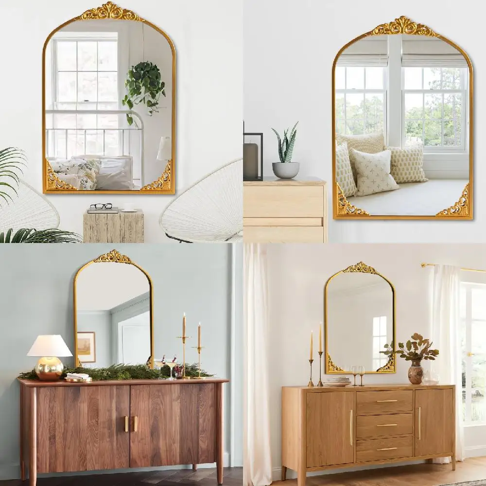 Luxurious Gold Vintage Semi Circle Wall Mirror with Iron Frame, For Fireplace Decor
Luxurious Gold Vintage Semi Circle Wall Mirror with Iron Frame, For Fireplace Decor