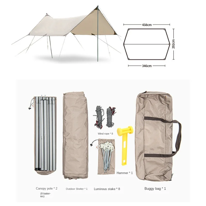 Outdoor 8-10 sqm Silver Ultra Light Portable Outdoor Shelter Camping Rainproof Sunscreen UPF50 UV Protection Shade BBQ Canopy
Outdoor 8-10 sqm Silver Ultra Light Portable Outdoor Shelter Camping Rainproof Sunscreen UPF50 UV Protection Shade BBQ Canopy