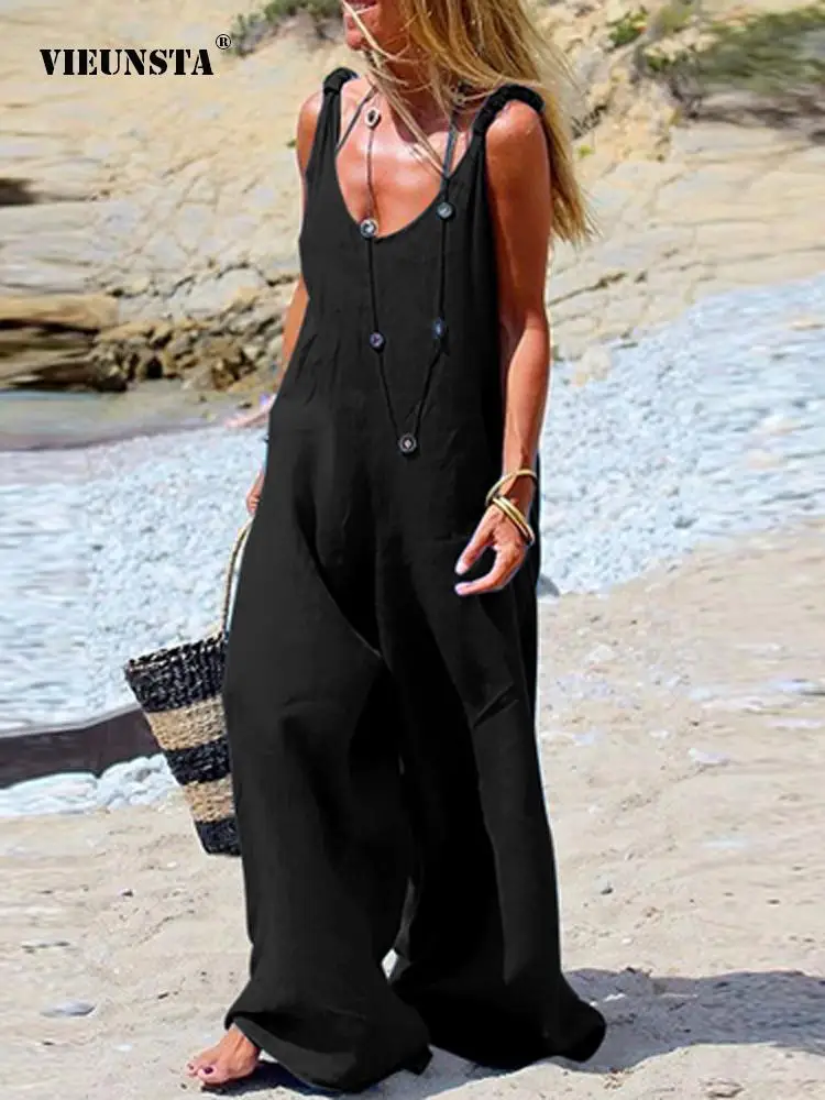 Casual Simple Loose Cotton Linen Rompers Sexy Sleeveless Party Playsuits Street Women Vintage Summer Solid Color Sling Jumpsuits
Casual Simple Loose Cotton Linen Rompers Sexy Sleeveless Party Playsuits Street Women Vintage Summer Solid Color Sling Jumpsuits