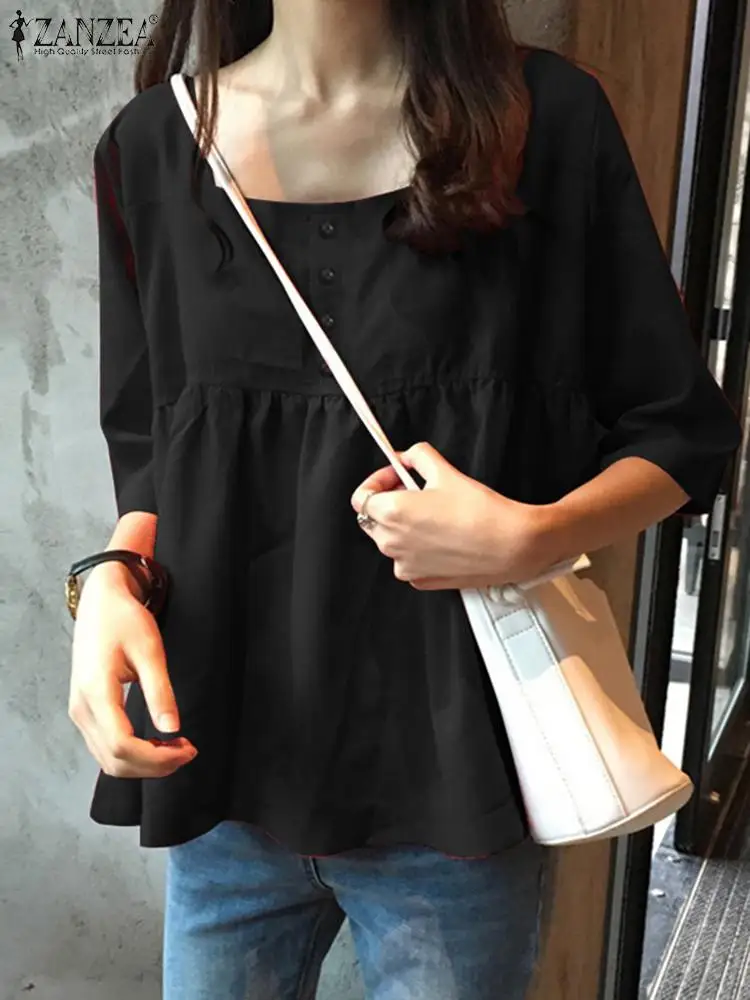ZANZEA Fashion Women Blouses Solid Color Square Neck Pleated Tunic Casual 3/4 Sleeve Versatile Tops 2023 Summer Peplum Blusas
ZANZEA Fashion Women Blouses Solid Color Square Neck Pleated Tunic Casual 3/4 Sleeve Versatile Tops 2023 Summer Peplum Blusas