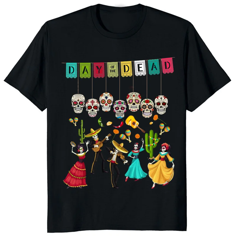 

Day of The Dead Men Clothing Dia De Los Muertos Mexican Skeleton Dancing T Shirt Women Hombre Aesthetic Print T-shirt Camisetas