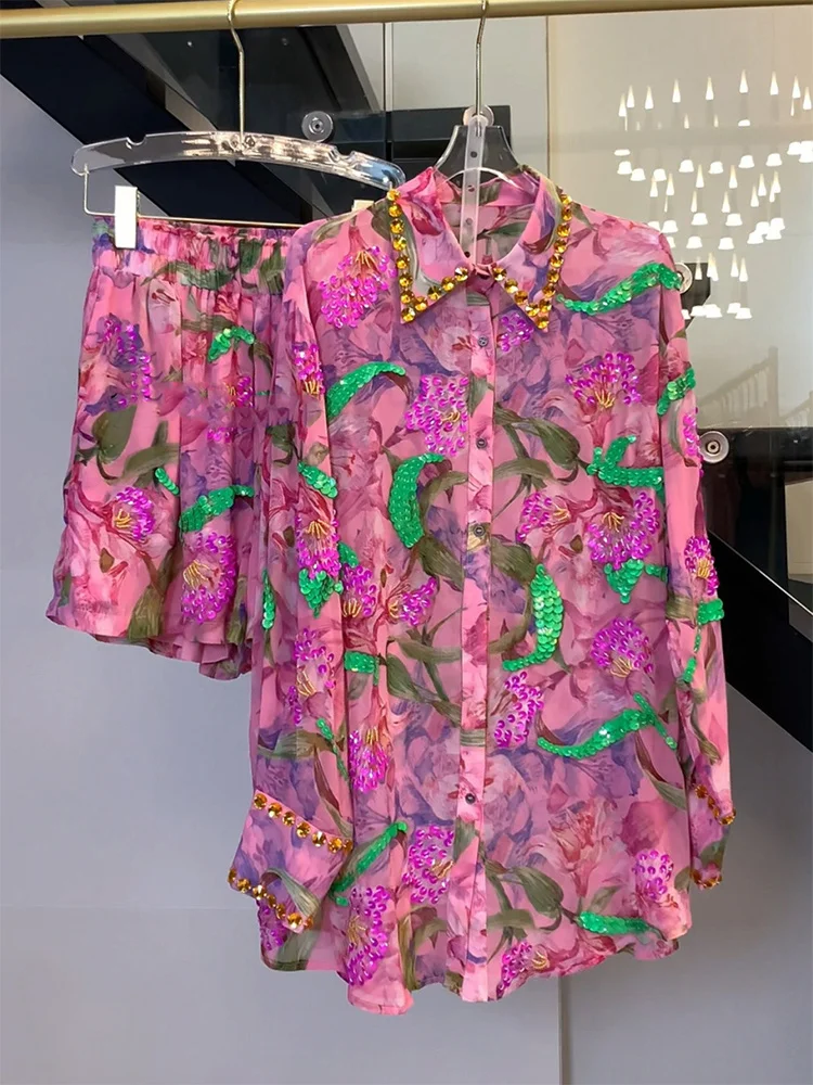 Elegant Royal Sister Two-piece Set Colored Printed Sequins Long Sleeve Shirt Pink Tops + Loose Elastic Waist Casual Shorts Suits
Elegant Royal Sister Two-piece Set Colored Printed Sequins Long Sleeve Shirt Pink Tops + Loose Elastic Waist Casual Shorts Suits