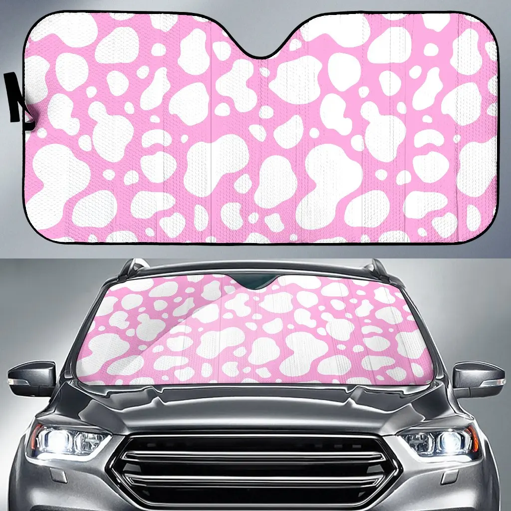 White And Pink Cow Print Car Sun Shade 
White And Pink Cow Print Car Sun Shade