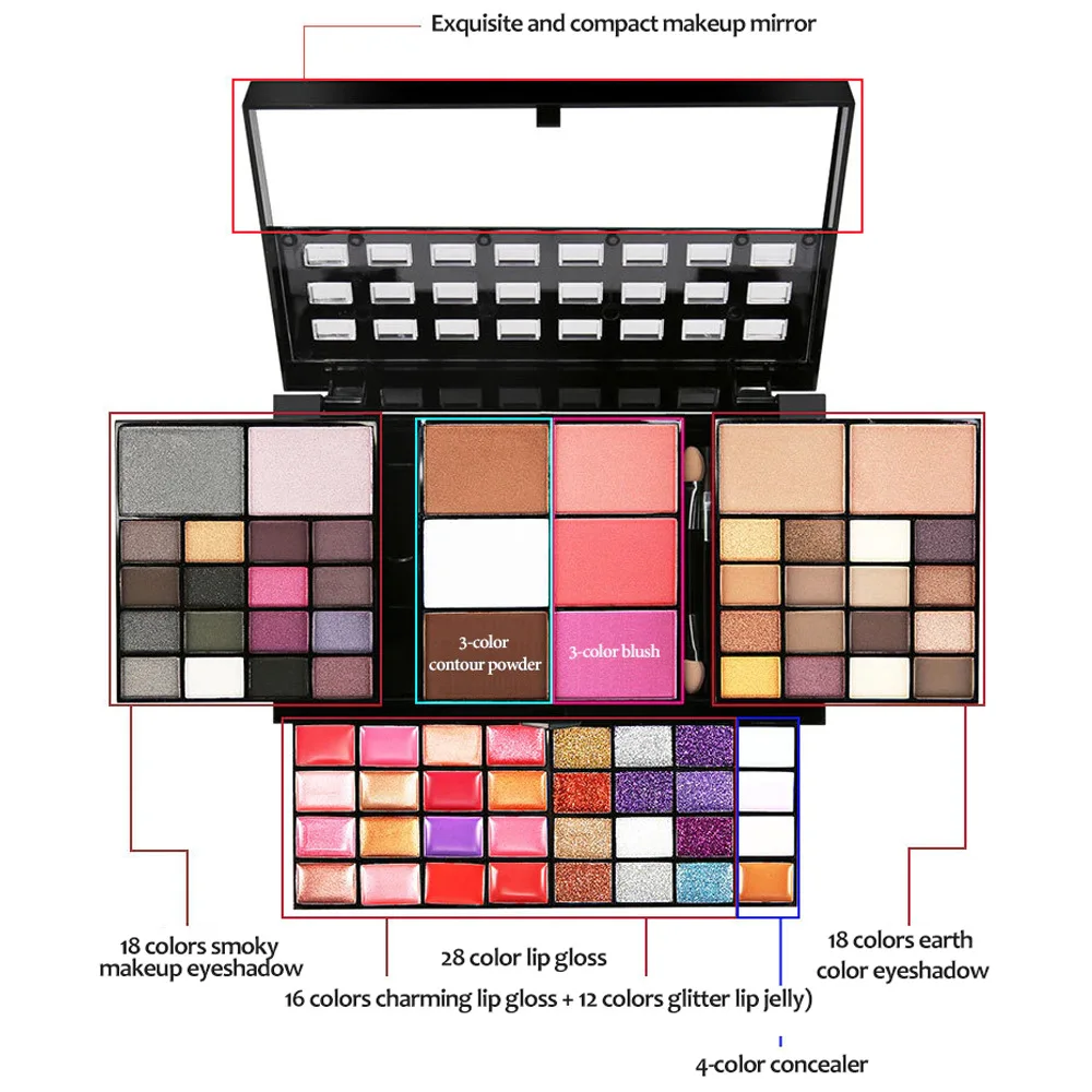 Color Makeup 74 Color Eyeshadow Glitter Glitter Eyeshadow Palette Lip Gloss Blush Foundation Set, Factory Direct Sales Cosmetics
Color Makeup 74 Color Eyeshadow Glitter Glitter Eyeshadow Palette Lip Gloss Blush Foundation Set, Factory Direct Sales Cosmetics