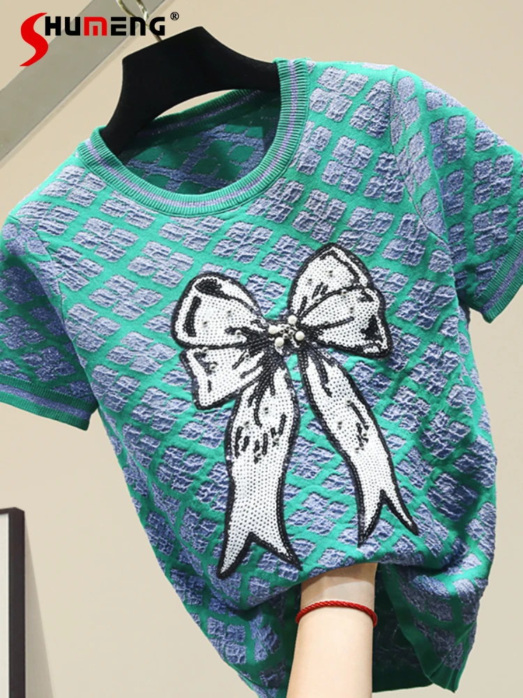 Loose 2022 New Woman Sequins Bowknot Green Knitted Sweater Elegant Fashion Women's Ins Summer O-Neck Short Sleeve Knit Top
Loose 2022 New Woman Sequins Bowknot Green Knitted Sweater Elegant Fashion Women's Ins Summer O-Neck Short Sleeve Knit Top