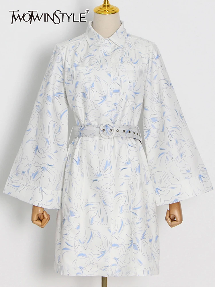 TWOTWINSTYLE Casual Print Dress For Women Lapel Loose Long Sleeve Sashes Lace Up Mini A Line Dresses Female 2022 Spring Clothing
TWOTWINSTYLE Casual Print Dress For Women Lapel Loose Long Sleeve Sashes Lace Up Mini A Line Dresses Female 2022 Spring Clothing
