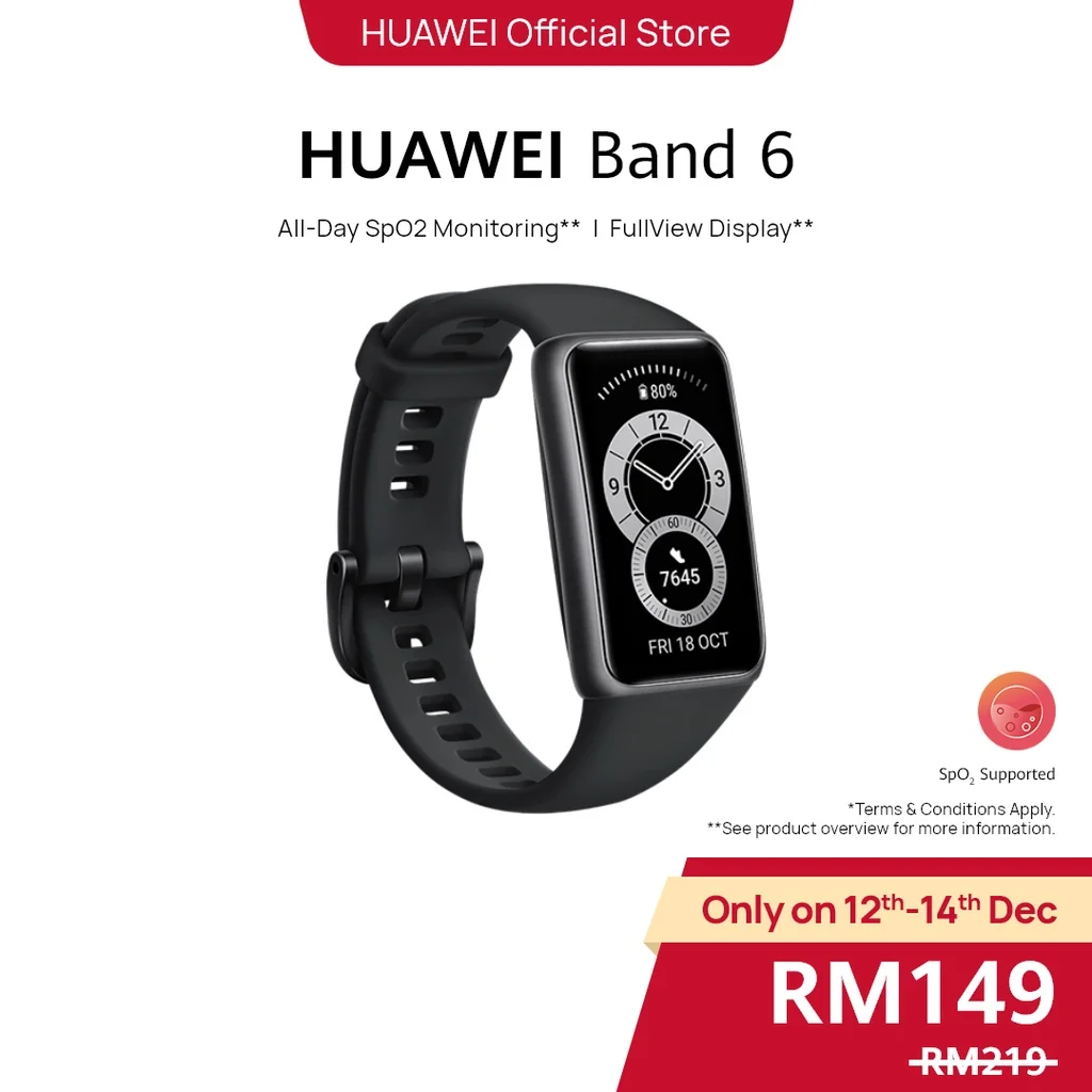 HUAWEI Band 6 Smartband All-day SpO2 Monitoring/96 Sport Modes/LTD (1.47" FullView Screen)
HUAWEI Band 6 Smartband All-day SpO2 Monitoring/96 Sport Modes/LTD (1.47" FullView Screen)
