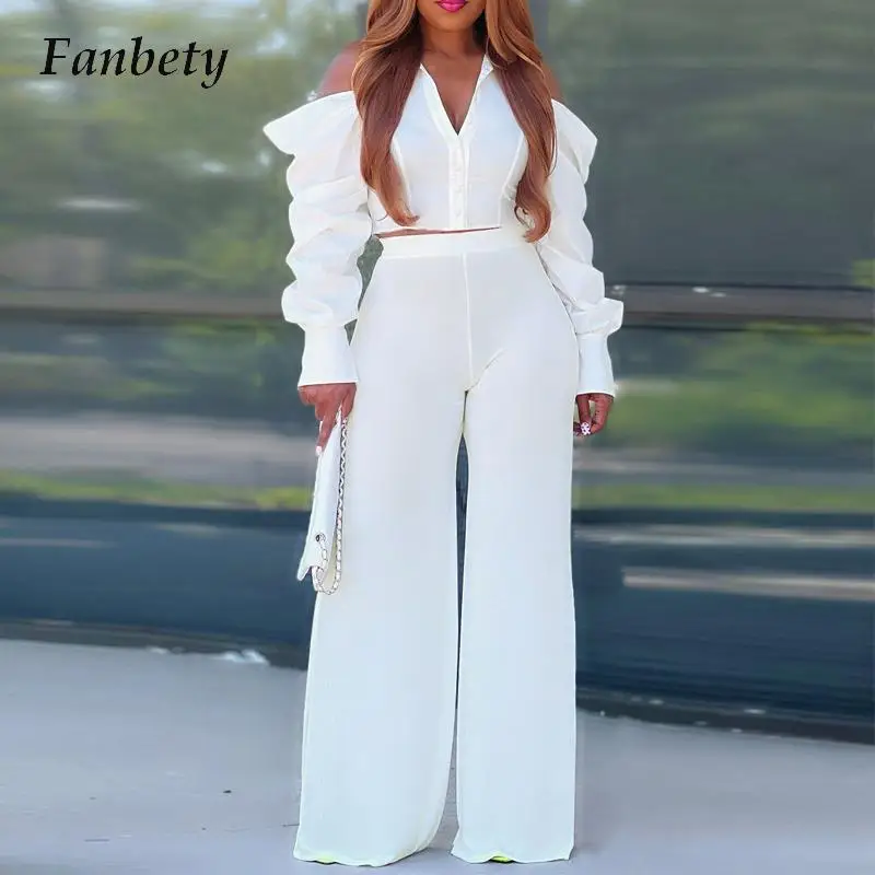 Elegant Women V Neck Off Shoulder Top Long Pant Suit Spring Long Sleeve Office Two Piece Set Fashion Solid Wide Leg Pant Outfits
Elegant Women V Neck Off Shoulder Top Long Pant Suit Spring Long Sleeve Office Two Piece Set Fashion Solid Wide Leg Pant Outfits