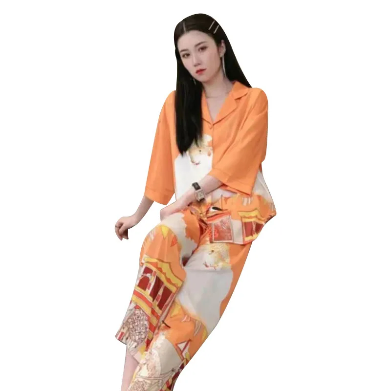 Pajamas Ladies Home English Orange Home Service Suit Spring and Autumn New Sweet Sleeve Silk Pajamas
Pajamas Ladies Home English Orange Home Service Suit Spring and Autumn New Sweet Sleeve Silk Pajamas