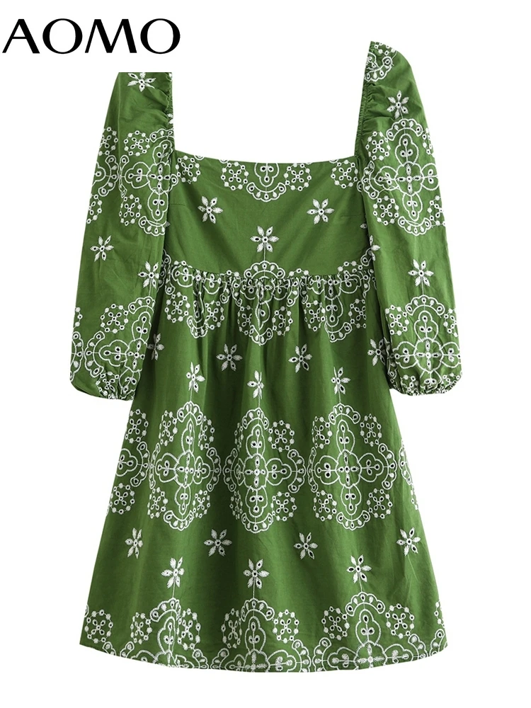 AOMO 2022 Women Green Cotton Embroidery Dress Puff Short Sleeve Females Mini Dresses Vestidos 6H80A
AOMO 2022 Women Green Cotton Embroidery Dress Puff Short Sleeve Females Mini Dresses Vestidos 6H80A