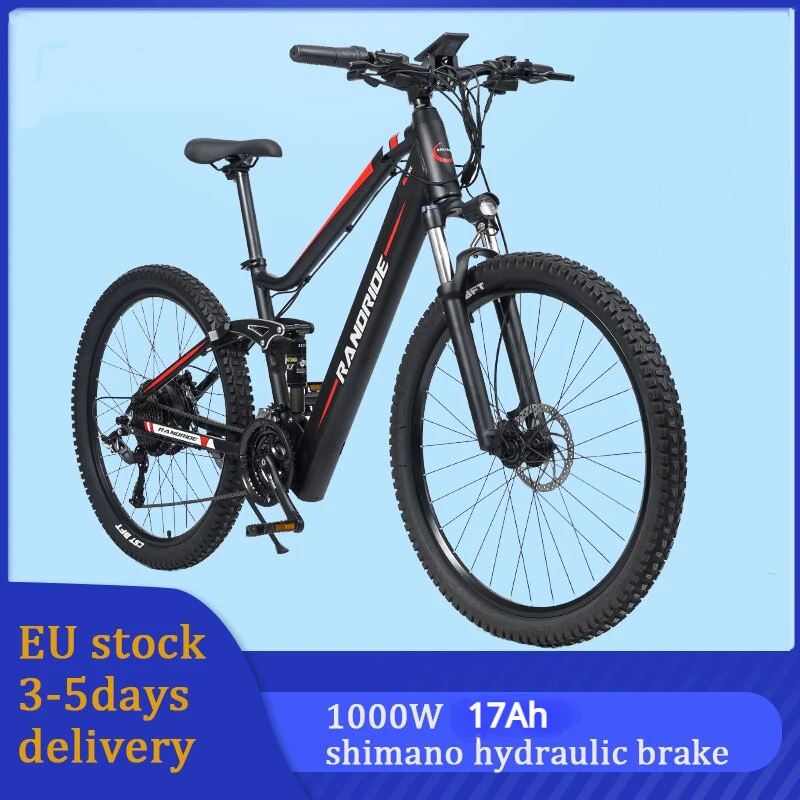EU Stock 1000W 48V 17AH Mountain EBike Electric Bicycle Adult 27.5 Inch Ebike Lithium Battery with Full Suspension Electric Bike
EU Stock 1000W 48V 17AH Mountain EBike Electric Bicycle Adult 27.5 Inch Ebike Lithium Battery with Full Suspension Electric Bike