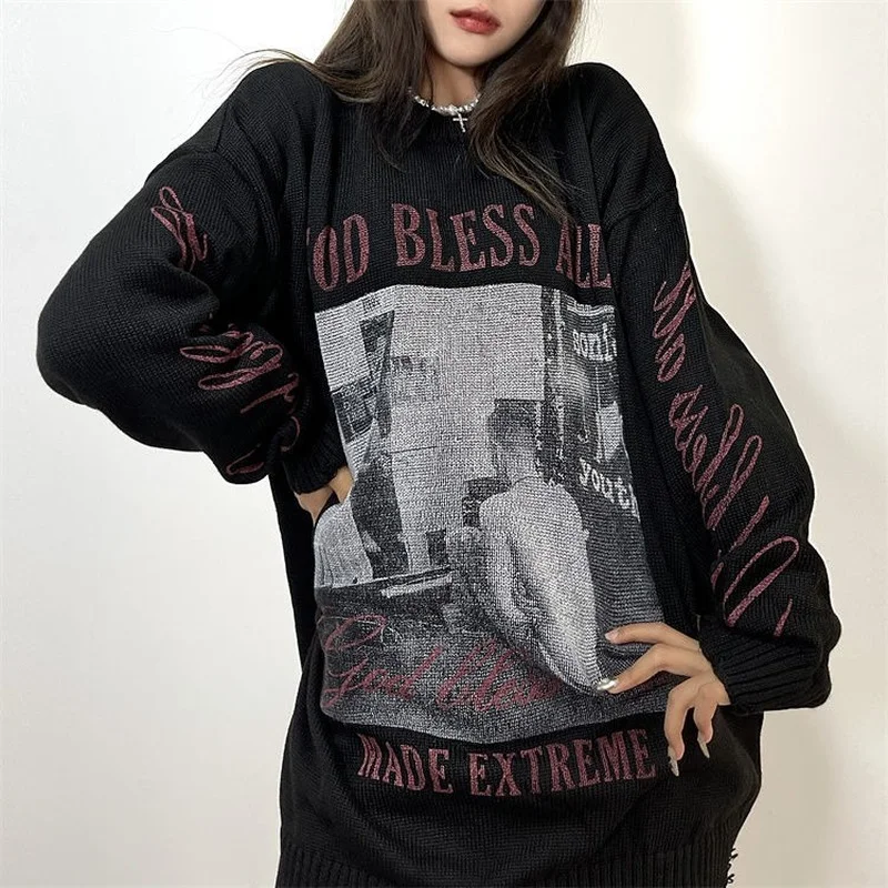 Deeptown Gothic Streetwear Graphic Print Black Sweater Women Punk Harajuku Hippie Crewneck Jumper Pullover Female Mall Goth Tops
Deeptown Gothic Streetwear Graphic Print Black Sweater Women Punk Harajuku Hippie Crewneck Jumper Pullover Female Mall Goth Tops