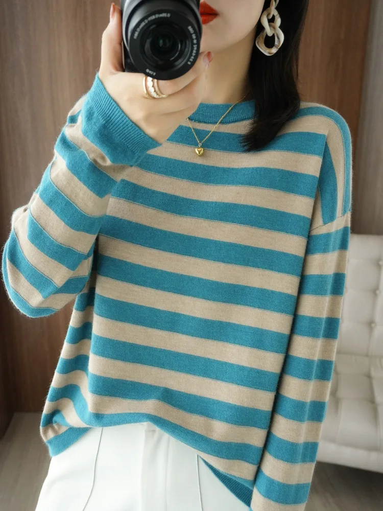 New Striped Round Neck Knitted Sweater Women's Lazy Outerwear Sweater Women's Loose Fashion Inner Bottoming Knitted Top
New Striped Round Neck Knitted Sweater Women's Lazy Outerwear Sweater Women's Loose Fashion Inner Bottoming Knitted Top