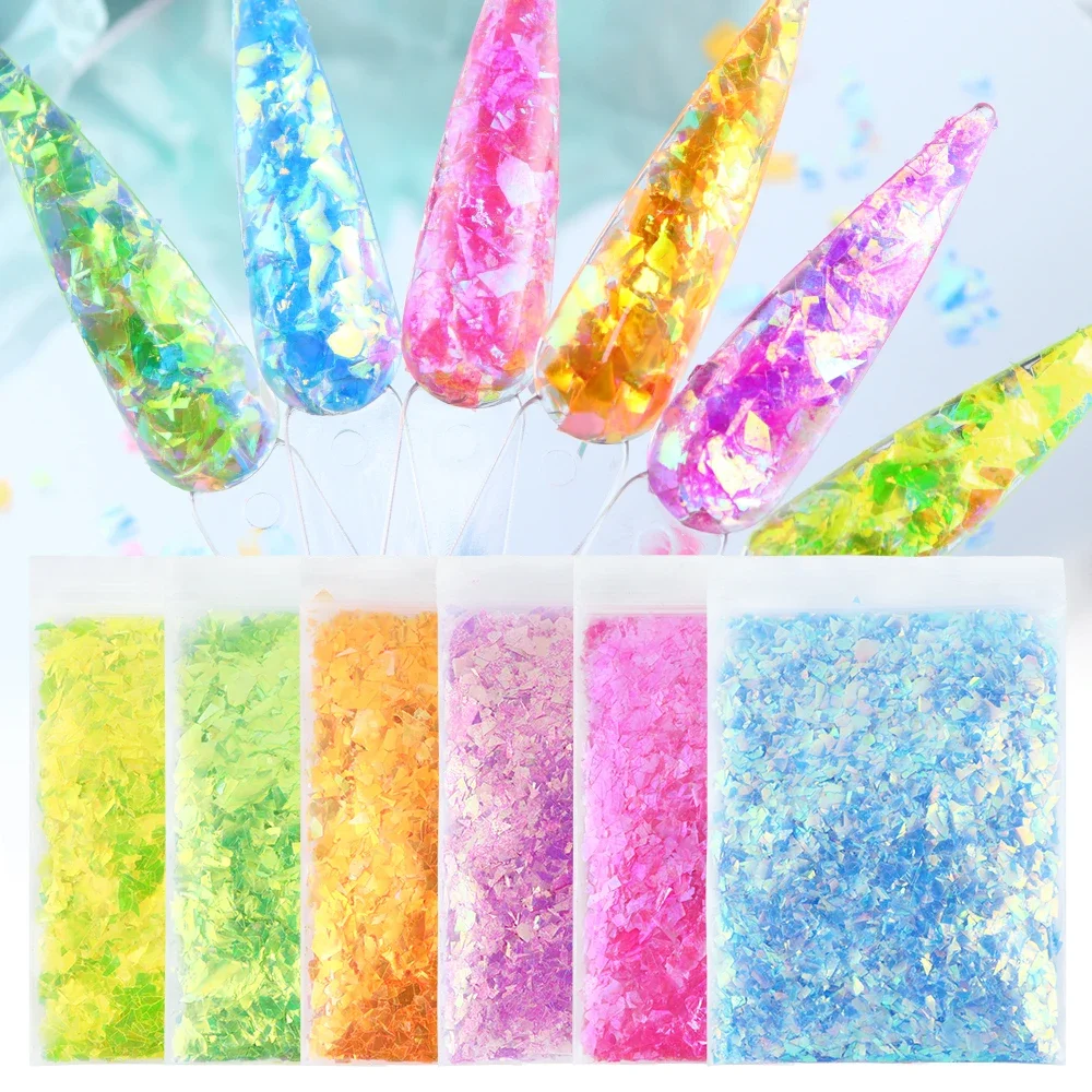 

PrettyG 28g/Bag 1oz Iridescent Nails Irregular Glitter Flakes Neon Glitter Supplies For Nail Art Painting Makeup DIY Decoration