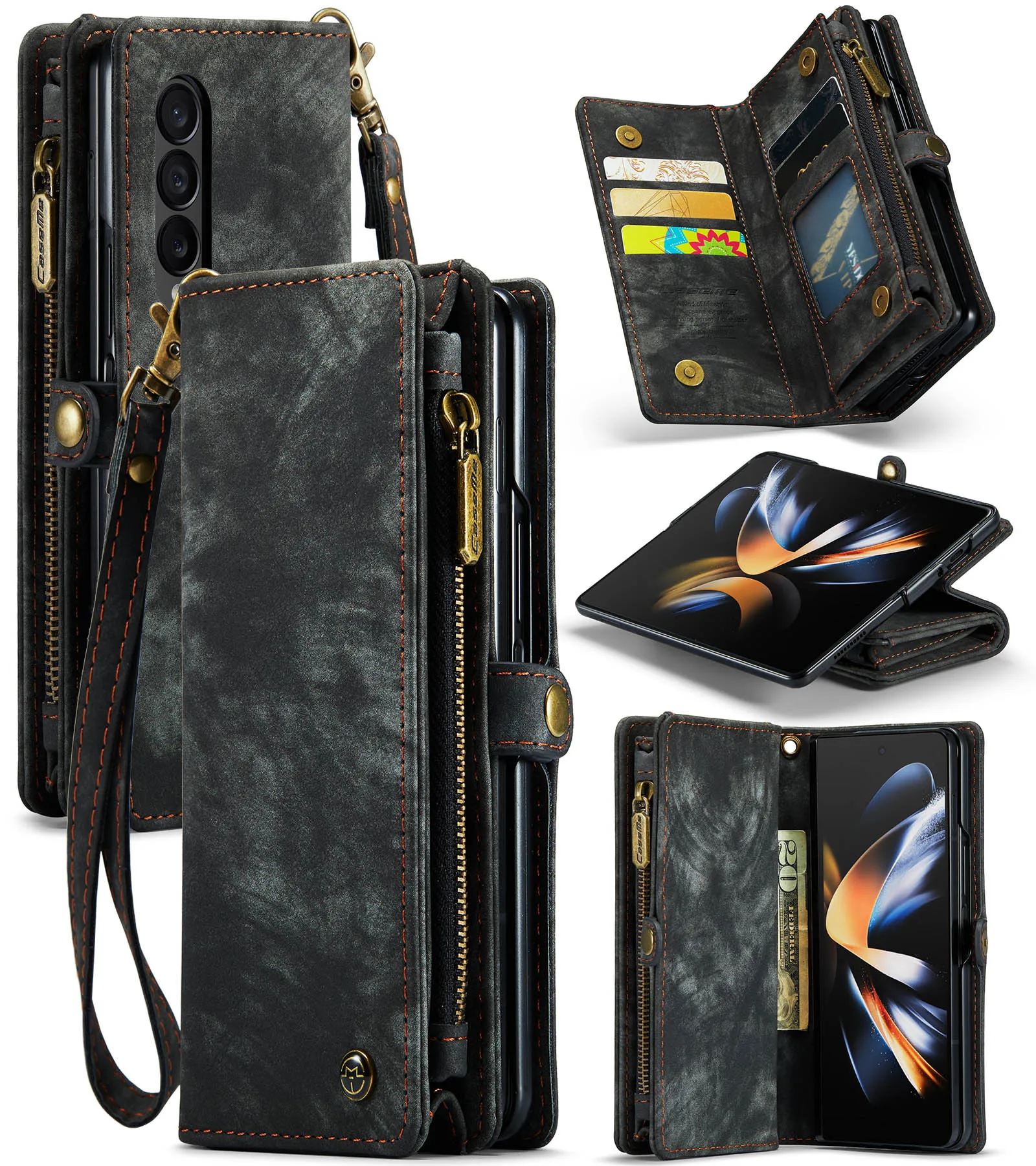 Magnetic Zipper Wallet Phone Case For Samsung Galaxy Z Fold 4 Fold4 5G Flip Purse Leather Cover with Card Holder and Hand Strap
Magnetic Zipper Wallet Phone Case For Samsung Galaxy Z Fold 4 Fold4 5G Flip Purse Leather Cover with Card Holder and Hand Strap