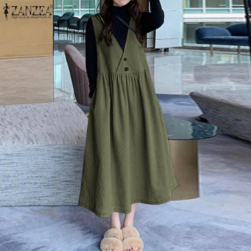Oversized ZANZEA WomenAutumn Vintage Corduroy Sundress Casual V Neck A-line Tanks Vestidos Sarafans Sleeveless Overalls Dress
Oversized ZANZEA WomenAutumn Vintage Corduroy Sundress Casual V Neck A-line Tanks Vestidos Sarafans Sleeveless Overalls Dress