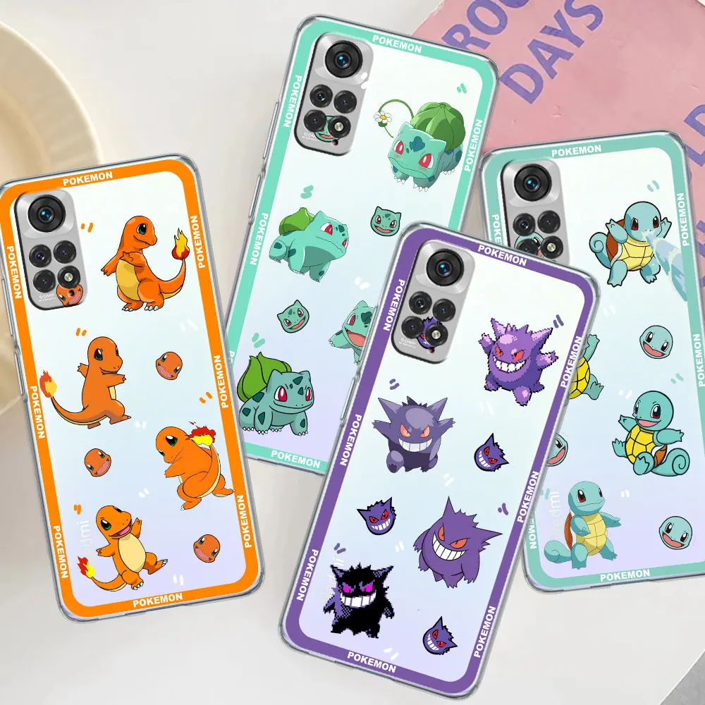 

Cartoon Pikachu Gengars Phone Case For Xiaomi Redmi Note 10 11 9 8 7 Pro 11S 11T 8T 9T 9S 9C 9A 11E 10C K40 ShockProof Cover