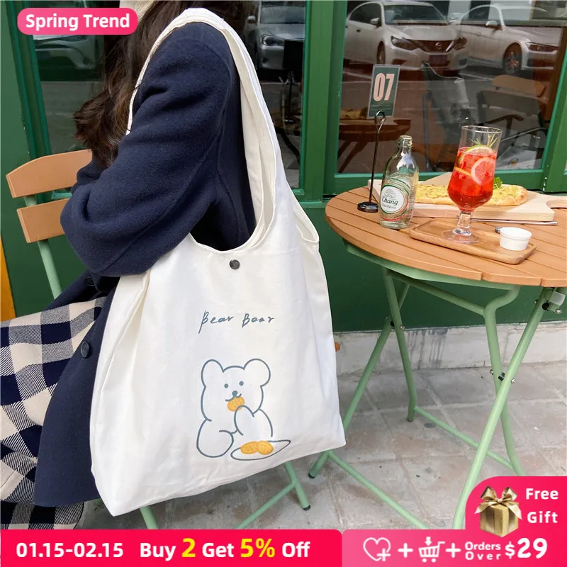 Cute Bear Print Women Canvas Shoulder Bag Lovely Girl Student Book Handbags Large Capacity Ladies Reusable Shopping Bag Tote
Cute Bear Print Women Canvas Shoulder Bag Lovely Girl Student Book Handbags Large Capacity Ladies Reusable Shopping Bag Tote