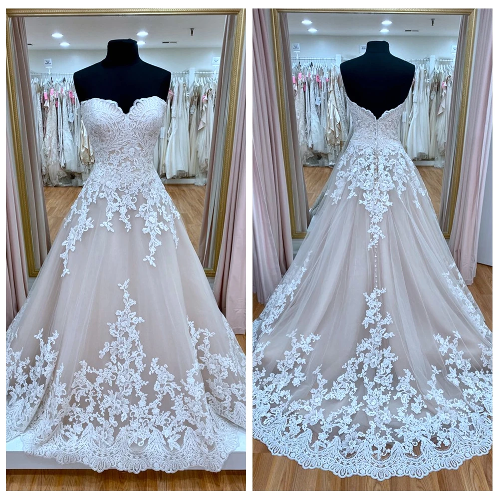 Sweetheart Champagne High quality Lace Applique A Line Court Train Real Pictures Wedding Dresses New Arrival Bridal Gowns
Sweetheart Champagne High quality Lace Applique A Line Court Train Real Pictures Wedding Dresses New Arrival Bridal Gowns