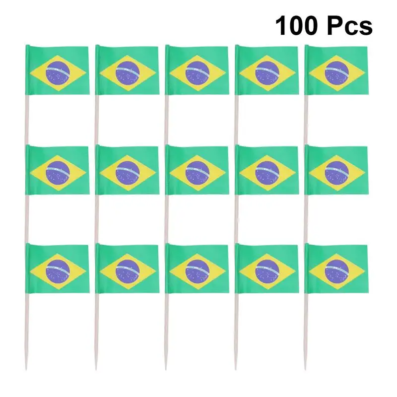 

100pcs Brazil National Flag Design Cake Toppers Creative Cake Fruit Picks Cupcake Insert Decor Toothpick Birthday Party Supplies