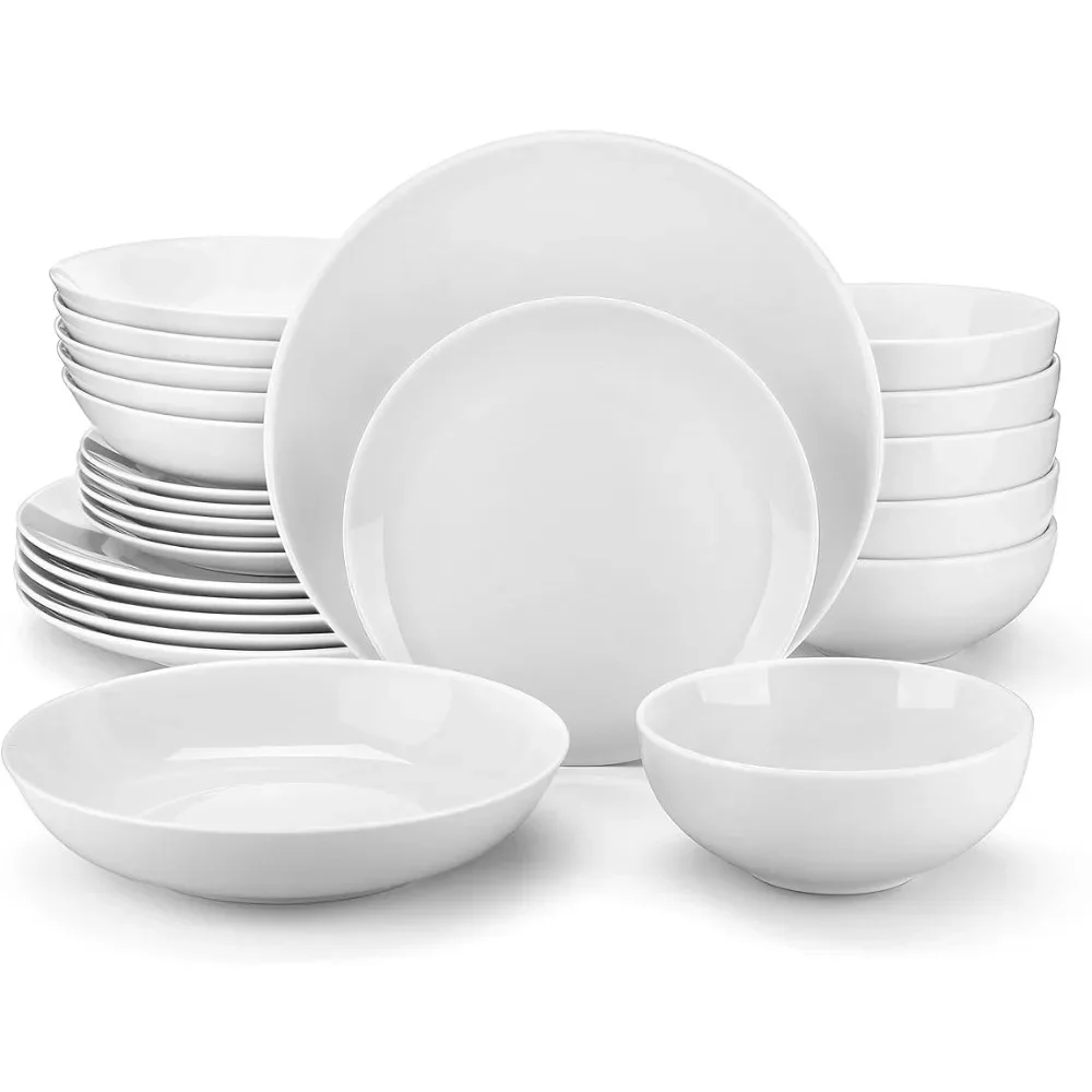 

Salad Ceramic Plates Dinner Set 24-Piece Gourmet Porcelain Dinnerware Sets Full Porcelain Tableware Soup Pasta - Series AMELIA