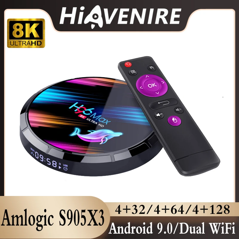 H96 MAX Android 9.0 Smart TV Box 8K HDR Amlogic S905X3 TV Box 32G 64G 128G 2.4G/5G WiFi Media Player Set top Box
H96 MAX Android 9.0 Smart TV Box 8K HDR Amlogic S905X3 TV Box 32G 64G 128G 2.4G/5G WiFi Media Player Set top Box
