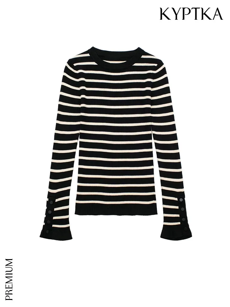 KYPTKA Women Fashion With Button Striped Knit Sweater Vintage O Neck Long Sleeve Female Pullovers Chic Tops
KYPTKA Women Fashion With Button Striped Knit Sweater Vintage O Neck Long Sleeve Female Pullovers Chic Tops