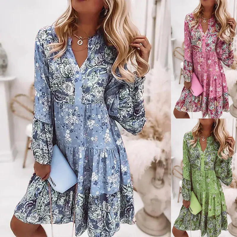 2022 Women Fashion Dress Bohemian Floral Printed V Neck Mini Dresses Casual Loose Elegant Flare Sleeve Lady Beach Holiday Dress
2022 Women Fashion Dress Bohemian Floral Printed V Neck Mini Dresses Casual Loose Elegant Flare Sleeve Lady Beach Holiday Dress