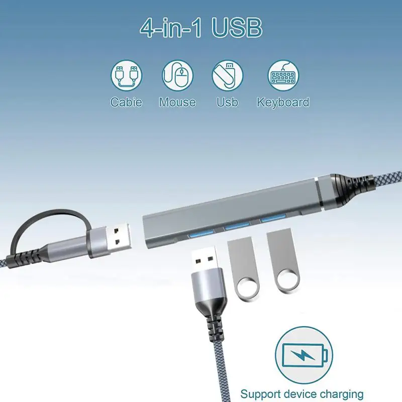 

Four In One Hub USB-C/USB-A To USB3.0 USB2.0 Expansion Hub Compatible With USB 3.0/USB-C Laptops/tablets/smartphones