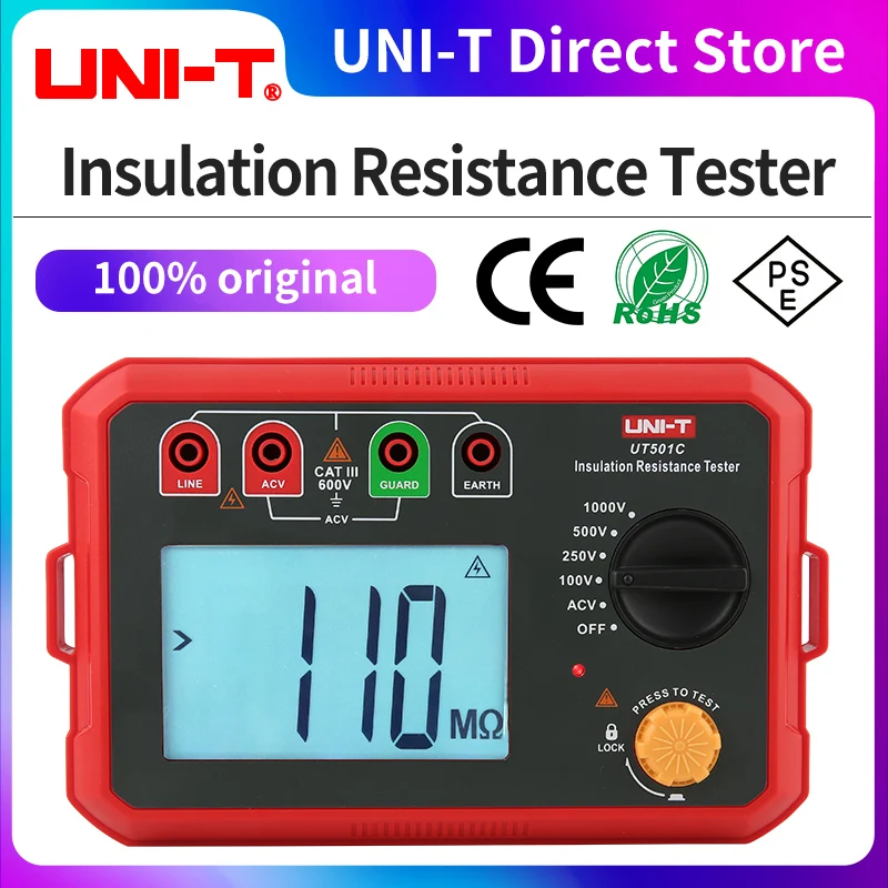 

UNI-T UT501C 1000V 2500V Digital Earth Ground Insulation Resistance Tester Professional Megohmmeter Ohm Meter