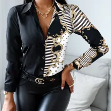 2022 Autumn New Printed Long-sleeved Shirt Top Womens Clothing Female Single-breasted Turn Down Collar Slim Blouse Femme Blusas