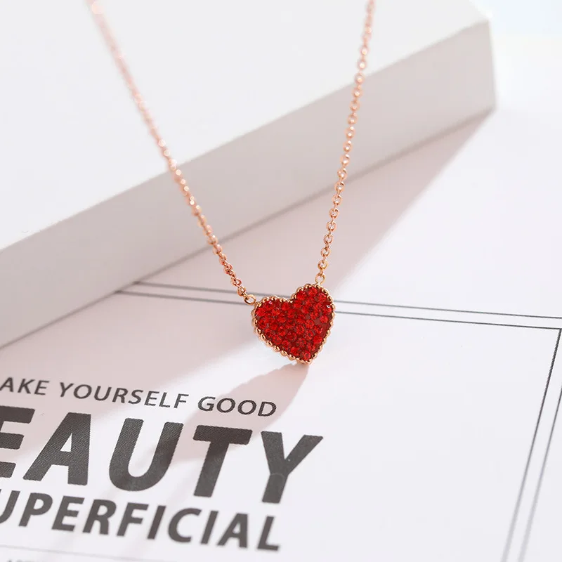 Ailodo Korean Fashion Black Red Color Crystal Heart Pendant Necklace For Women Stainless Steel Long Chain Party Wedding Necklace
Ailodo Korean Fashion Black Red Color Crystal Heart Pendant Necklace For Women Stainless Steel Long Chain Party Wedding Necklace