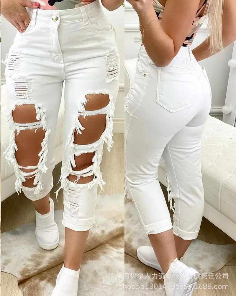 Women Fashion Button Design Fashion Street Trousers 2022 Summer New Casual Women White High Waist Hole Jeans
Women Fashion Button Design Fashion Street Trousers 2022 Summer New Casual Women White High Waist Hole Jeans