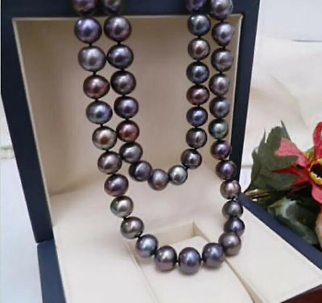 

Красивое Ожерелье из натурального таитянского Черного Жемчуга 8-9 мм с застежкой в виде желтого шарика 18 дюймов + AAA