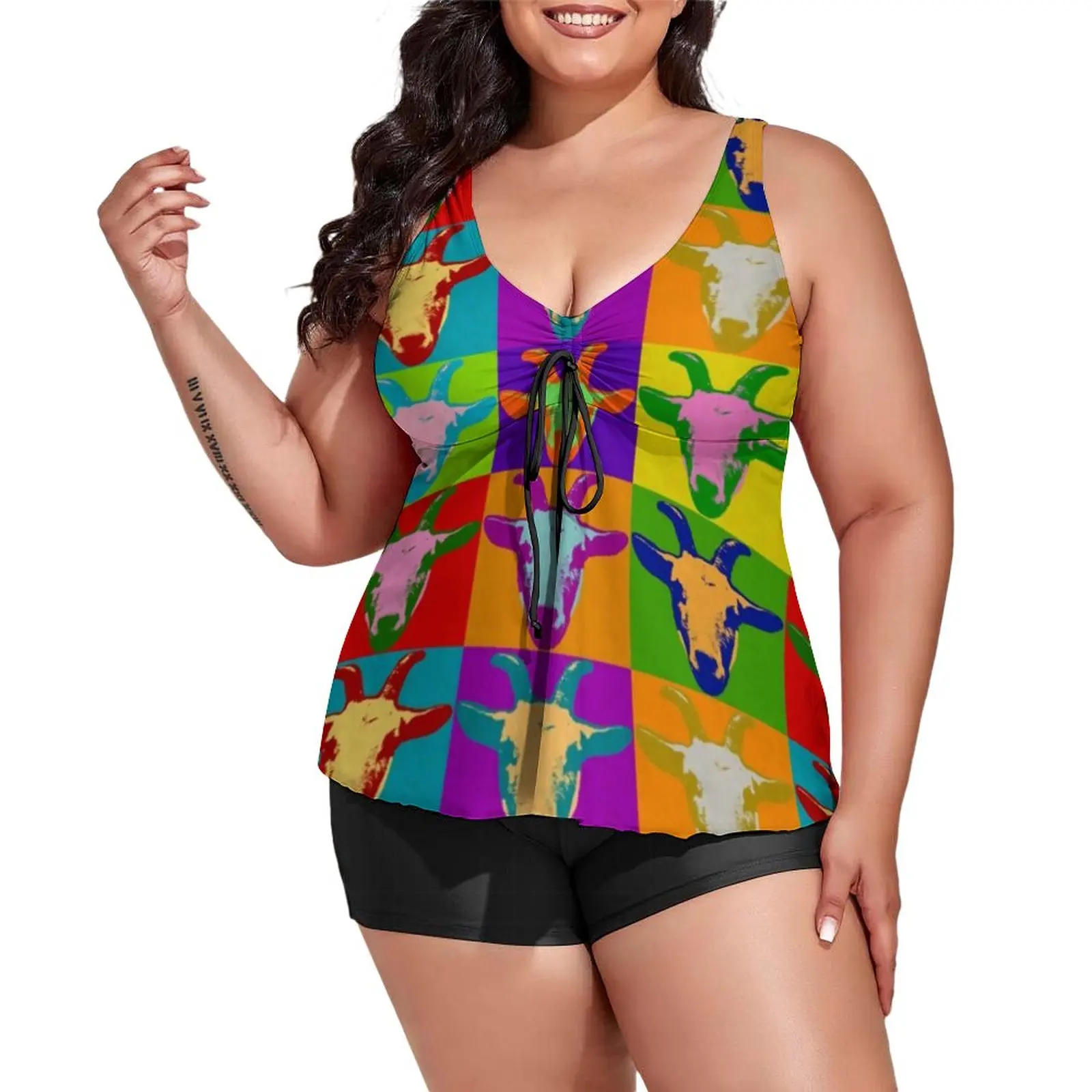 Farm Animal Print Tankini Swimsuit Goat Pop Art Surfing Swimwear Sweet Bathing Suits High Waist Pattern Beachwear Large Size 4XL
Farm Animal Print Tankini Swimsuit Goat Pop Art Surfing Swimwear Sweet Bathing Suits High Waist Pattern Beachwear Large Size 4XL
