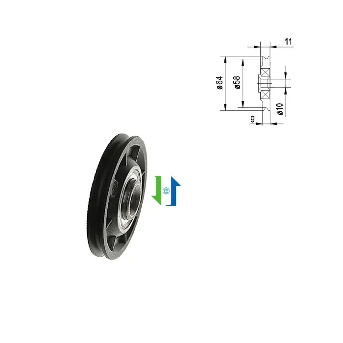 3201.05.0010 Elevator Synchronization Pulley, Elevator Rope Roller 64/58/10x11mm
3201.05.0010 Elevator Synchronization Pulley, Elevator Rope Roller 64/58/10x11mm