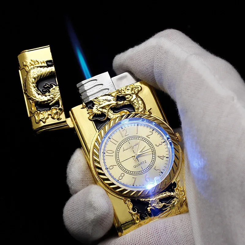 LED Gold Watch Lighter Windproof Butane Lighter Torch Turbo Jet Flame Inflatable Lighter Cigar Cigarette Accessories Men's Gift
LED Gold Watch Lighter Windproof Butane Lighter Torch Turbo Jet Flame Inflatable Lighter Cigar Cigarette Accessories Men's Gift