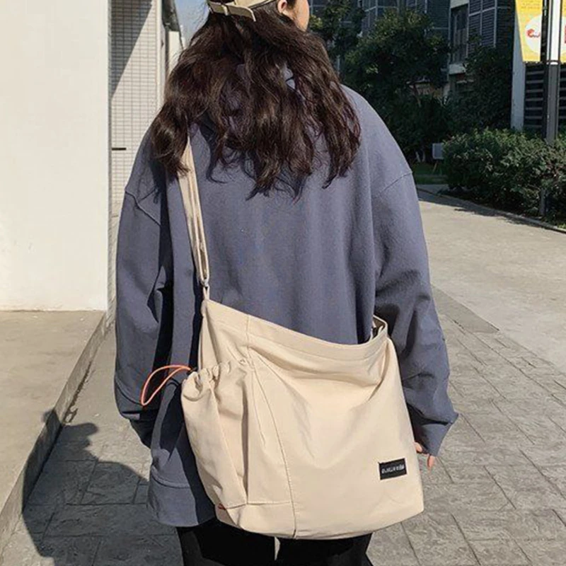 

Женская сумка-тоут, эстетичная однотонная Студенческая Повседневная сумка, сумка на плечо, вместительная нейлоновая многоразовая фотосумка