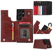 Slim Fit Premium Leather Wallet Card Slots Holder Case For Samsung Galaxy S22 Ultra S21 FE S20 Luxury Flip Stand Phone Cover