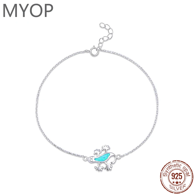 

MYOP 925 Silver Gift Synthetic OPAL Blue and White Gecko Bracelet, minimalist single item knowledge exquisite senior crisp sense