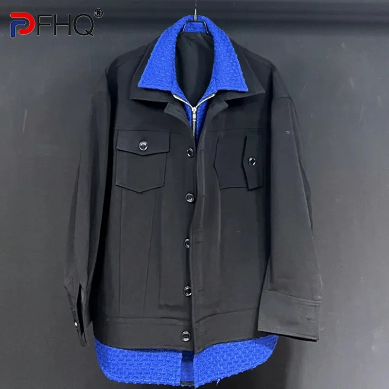 

PFHQ Men's Fake Two Pieces Coat Autumn American Zippers Single Breasted Patchwork Niche Versatile Heavy Industry Jackets 21Z2637