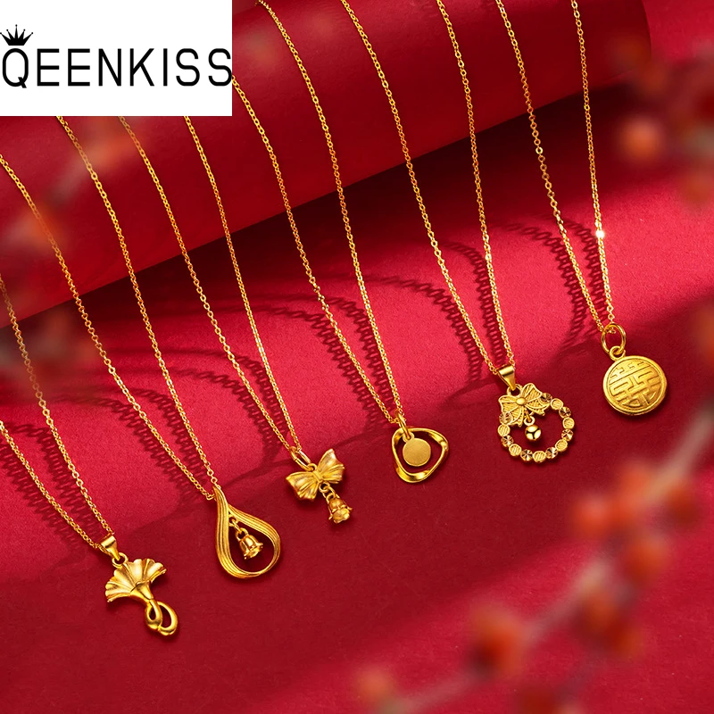 

QEENKISS NC5324 Fine Wholesale Fashion WomanGirl Bride Party Birthday Wedding Christmas Gift Bowknot Orchid 24KT Gold Necklace