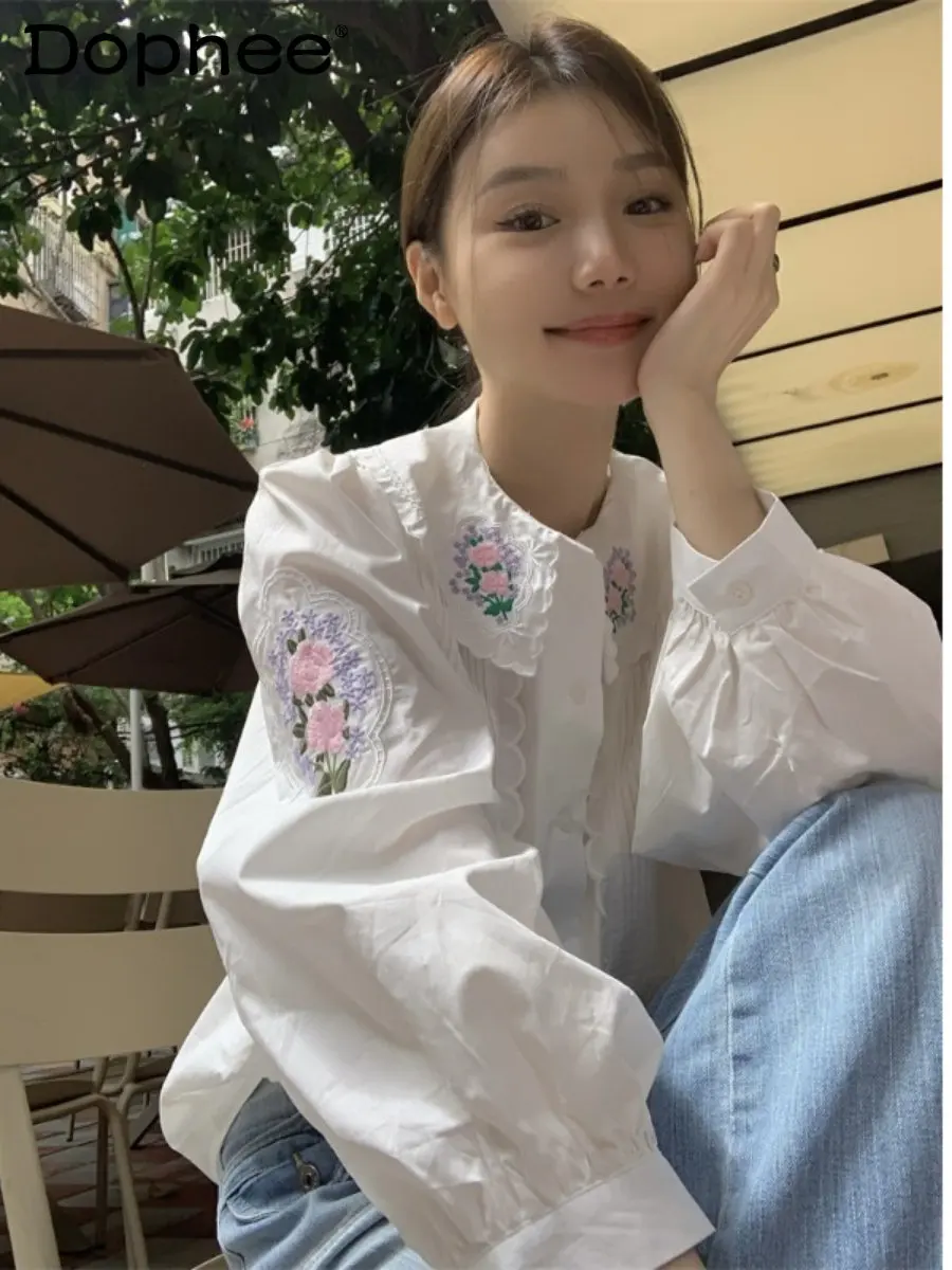 Palace Style Embroidered Flower Doll Collar Shirt for Women 2023 New Spring and Autumn Sweet Lace Loose White Blusas Top Fashion
Palace Style Embroidered Flower Doll Collar Shirt for Women 2023 New Spring and Autumn Sweet Lace Loose White Blusas Top Fashion
